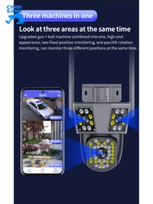 Surveillance Camera, Outdoor Three-Eye Three-Screen Wireless Wifi Surveillance Camera, Home Mobile Phone Remote Night Vision High-Definition Monitor - Black - View 2