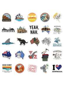 50pcs Creative Icons Stickers Australia Laptop Scrapbooking Luggage Decorative Stickers, Stickers, Y2k Stickers, Australia Gift, Australian, Luggage Sticker
