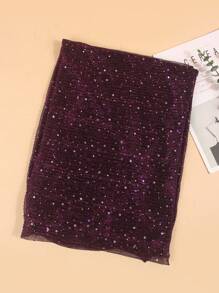 1件装女士轻薄纯色亮片头巾，可作头巾、中东头巾、装饰披肩、防晒沙滩巾，适合日常使用 - 紫色 - 查看 3