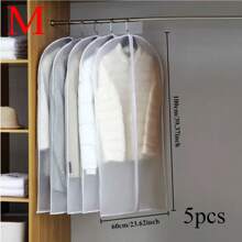 5件装服装袋衣柜收纳旅行衣服袋带拉链防水透明衣服保护袋挂衣服防尘袋家用衣柜收纳