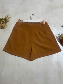KALINA FASHION Women's Shorts/Marrante Fabric Button Style - 咖啡棕 - 查看 2