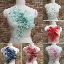 1pc Wedding Dress Decor Lace Floral Embroidered Applique With Net-Mesh Design