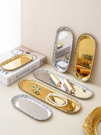 1 pezzo Vassoio portacolori ovale in acciaio inossidabile, accessorio per conservazione gioielli semplice, ideale per arredare camera da letto, bagno, casa, camera rosa, soggiorno, oggetti da viaggio, confezione regalo, decorazione tavolo, vassoio in legno, stile vecchio denaro, vaso per fiori, piatti, vassoio in legno, piatti, tavolino da caffè, vassoio decorativo, decorazione casa, ornamenti neri, vassoio sul bracciolo del divano, vibes boho, per vacanze al mare, collezione bagno, collezione camera da letto, grande capacità