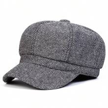 1pc Men's Herringbone Octagonal Hat, Plaid Beret Hat, Street Style, Versatile, Suitable For Autumn/Winter Outdoor, Business And Party, Warm