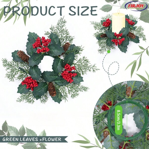 FIRJOY 1PC Christmas Candle Centerpiece, Plastikowy sztuczny wieniec z jagód i szyszek, Świąteczne dekoracje na stół w domu, Sezonowe dekoracje świąteczne na przyjęcie, Świeca aromaterapeutyczna, wieniec, Kreatywne domowe aranżacje na stół, JESIEŃ/JESIEŃ/KLON/DYNIA/ŻNIWA/Święto Dziękczynienia/Prezenty na Boże Narodzenie/Prezenty na Halloween
