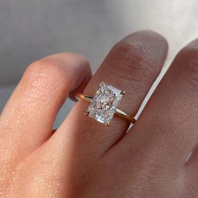ESBERRY 1pc Elegant 925 Sterling Silver 4-Prong Unique Design Diamond Ring, Solitaire Engagement Ring, Women's Jewelry Gift, Engagement Gift, Party Gift