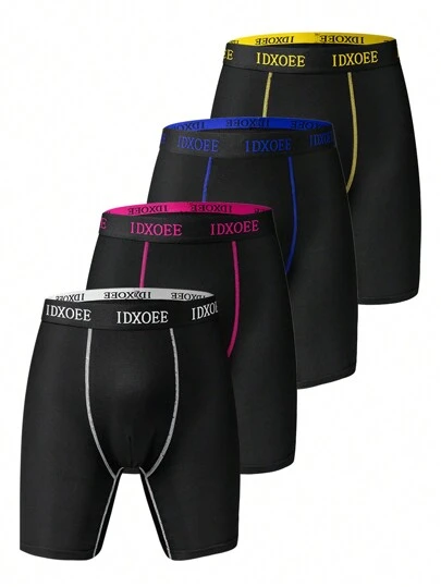 4 件男士舒适紧身塑身内衣 - 舒适宽松，长款平角内裤，适合春季锻炼、运动、休闲穿着 - 柔软、轻便，男士长裤平角内裤。