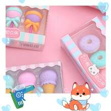 2 件/套卡通甜点形状橡皮擦，可爱学生儿童奖品礼物绘画橡皮擦，学习文具橡皮擦，2 种随机混合 - 彩色 - 查看 1