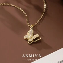 ANMIYA Dây chuyền sang trọng tinh xảo Trang sức Bạc Sterling 925 Mặt dây chuyền hình con bướm Dây chuyền mạ vàng 18K dành cho phụ nữ - Vàng - Xem 1
