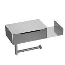 1 pieza Portarrollos de papel higiénico negro con estante de almacenamiento extensible, dispensador de papel de pared de acero inoxidable 304 fácil de instalar sin necesidad de taladrar, organizador de baño y cocina, decoración de verano para el baño