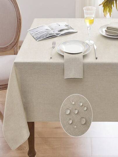 1 pezzo Tovaglia rettangolare impermeabile finta in lino spesso, stile fattoria di colore solido, in lino grezzo, resistente allo strappo e durevole, adatta per tavolo da pranzo, cucina, caffetteria, cena a casa, catering, patio, matrimonio, brunch, fattoria, pomeriggio del tè, festa, buffet e altre occasioni