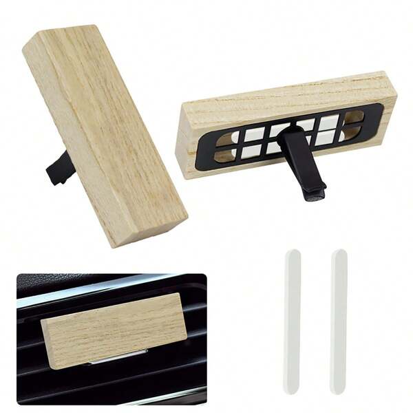 1pc Square White Maple Wood Car Air Freshener Clip With 2 Different Fragrance Diffuser Sticks, Fits Most Air Vents, Lasts 60 Days