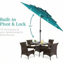 10ft 3-Tier Solar Patio Umbrella, Outdoor Market Sun Shade For Backyard, Deck, Poolside W/ 24 LED Lights, Tilt Adjustment, Easy Crank, 8 Ribs - 天藍色 - 查看 4