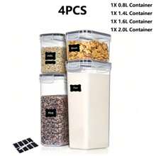 Conjunto de recipientes para armazenamento de alimentos com tampas, potes transparentes para alimentos, caixa selada à prova de umidade para manter alimentos frescos, para cereais, arroz, macarrão, chá, nozes e grãos de café, tanque de preservação de alimentos de plástico, utensílios de cozinha para casa