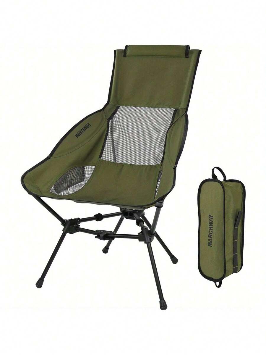Lightweight Folding High Back Camping Chair With Head Support, Stable