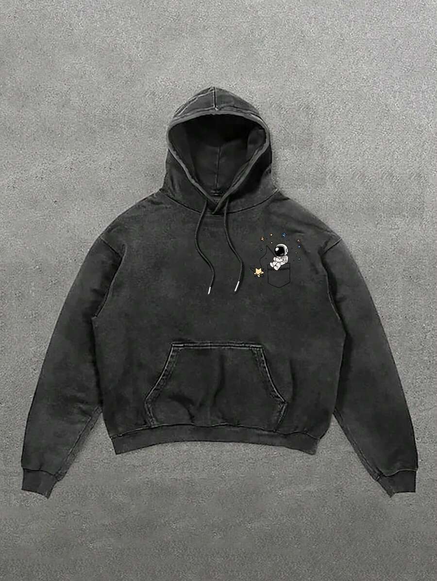 Men's Casual Washed Hoodie Sweatshirt - Black - View 1