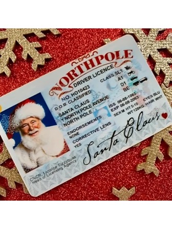 圣诞装饰品一：圣诞老人丢了驾照，圣诞装饰品，圣诞雪橇飞行执照，身份证，圣诞老人卡片，飞行执照，平安夜钥匙盒礼物，圣诞树装饰品
