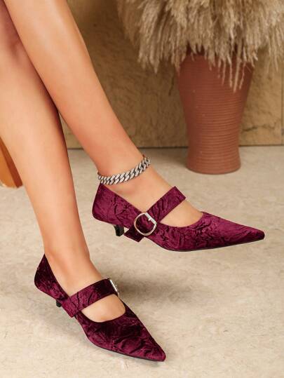 Women's Pointed Toe High Heel Shoes, Thin Stilettos Or Chunky Heels, Low Vamp Design In Red, Burgundy, Angola Red Colors, New 2024 Autumn Collection, Versatile Commuter/Work Shoes, Comfortable For Big Feet Size 41-42