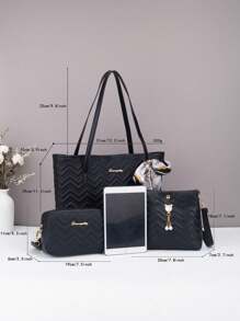 3 件套：双层波浪绗缝单肩手提包，配套迷你方形单肩包和带猫吊坠的水桶包，适合女孩和女士在多种场合穿着