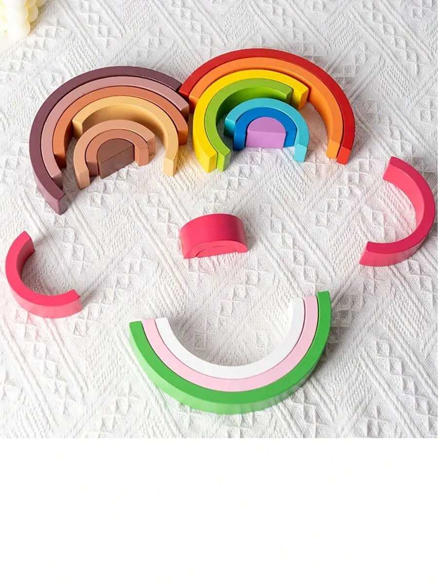 Rainbow Building Blocks Wood Toy, Puzzle Stacking Game, Cultivate