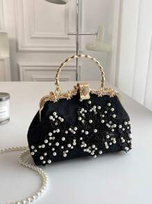 Pearl Embroidery Fashion Handbag, Qipao Party Clutch Bag, Chain Bag, Embroidered Pearl Shoulder Bag