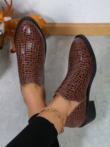 Women V-Cut Country Casual Rear Zipper Chunky Heel Ankle Boots, American Cut Style Boots, Solid Color Zipper Work Short Boots Embossed Leather Women Vacation Ankle Boots, Round Toe Comfy Low Heel Dress Boots Gothic Style Women Boots - Camel - View 4