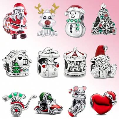 1 Piece Of Santa Claus Socks Series Silver Plated Charm Silver Plated Suitable For Bracelets, Necklaces, DIY Gifts