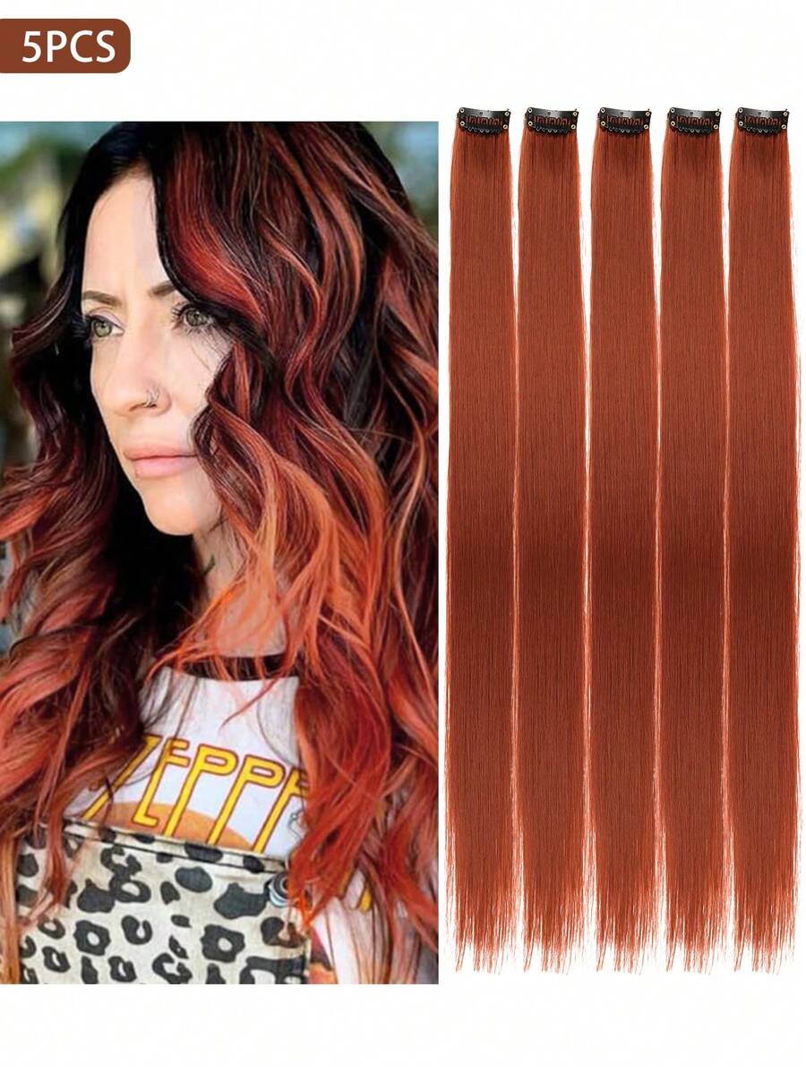 5 lọn tóc nối kẹp màu nâu cà phê, dài 20 inch, thẳng, chất liệu tổng hợp, thích hợp cho hóa trang Halloween, tiệc thời trang, Giáng sinh, Năm mới và các dịp khác, có thể dùng làm quà tặng cho phụ nữ, cũng thích hợp cho lễ hội Giáng sinh, Năm mới, lễ hội âm nhạc và các sự kiện khác (Màu nâu cà phê)