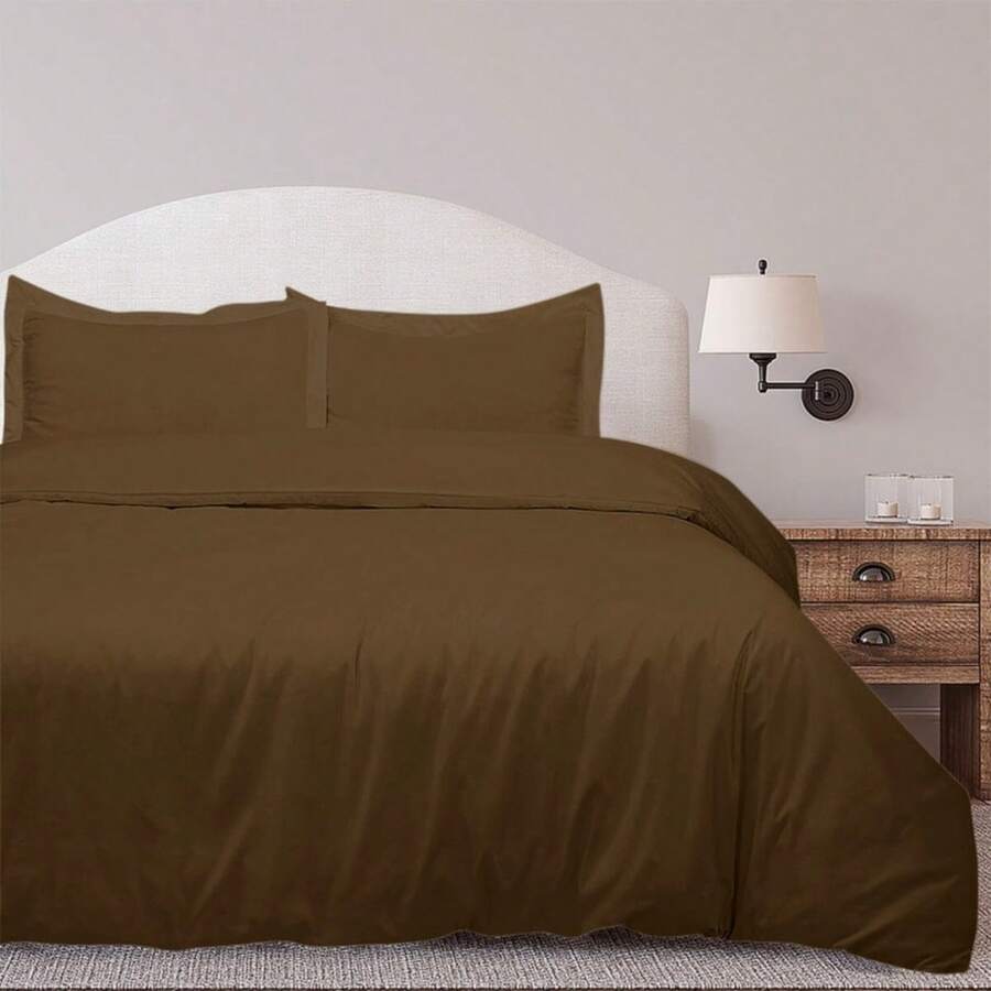 Juego de 3 piezas: Fundas de edredón Royal Linens de doble cepillado tamaño cama completa con cierre de cremallera - Chocolate - Ver 1