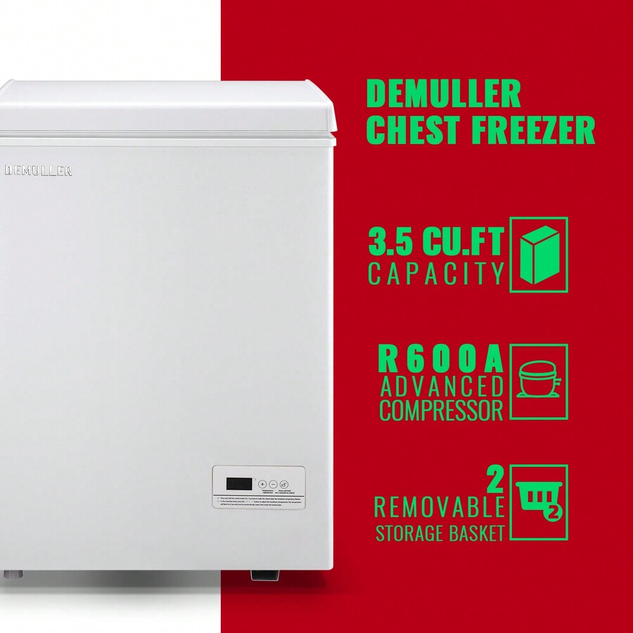 Deep Freezer Chest 3.5 Cubic Feet Freezers With Temperature Display