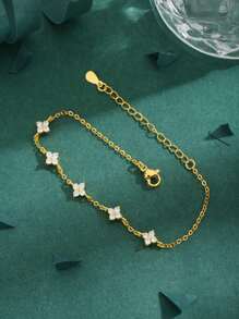 1 件优质方晶锆石三叶草花全镶 18k 镀金铜手链，适合女性情人节、妈妈、母亲、母亲节、礼物的奢华礼物 - 金黃色 - 查看 1