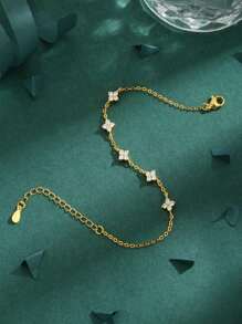 1 件优质方晶锆石三叶草花全镶 18k 镀金铜手链，适合女性情人节、妈妈、母亲、母亲节、礼物的奢华礼物 - 金黃色 - 查看 2