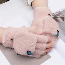 Plush Fingerless Gloves, Soft & Warm Mittens For Women, Flip-Top Design For Writing, Outdoor Winter Cold Protection