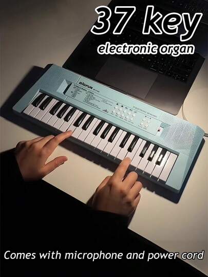 37 键多功能电子键盘钢琴，儿童初学者乐器，早教音乐学习，双电源（电池/插入式），男孩和女孩玩具