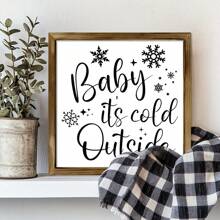 1 件冬季主题乡村风格壁挂牌匾 - “外面很冷”带框木制标志，多用途农舍节日装饰，7.87x7.87 英寸，帆布墙艺术 - 彩色 - 查看 1