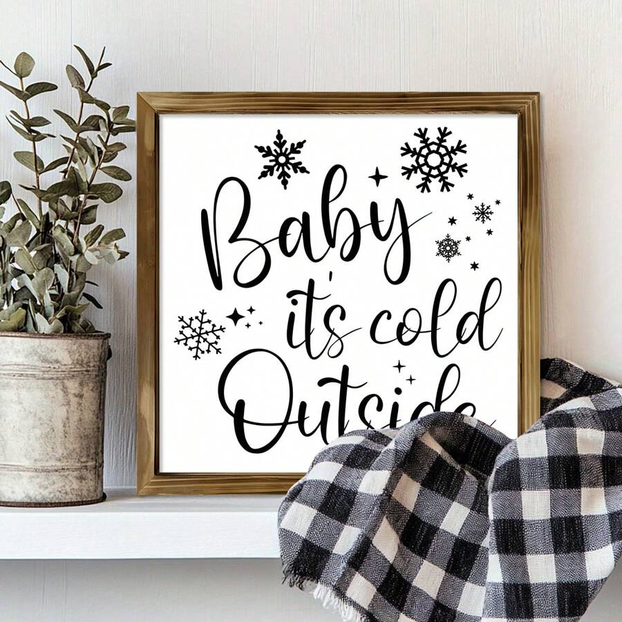 1 件冬季主题乡村风格壁挂牌匾 - “外面很冷”带框木制标志，多用途农舍节日装饰，7.87x7.87 英寸，帆布墙艺术 - 彩色 - 查看 1
