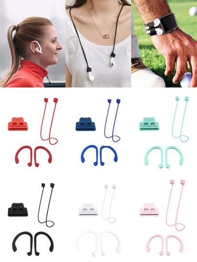 4 piezas Accesorios de bluetooth para auriculares de Apple, correa de cordón de silicona, ganchos antipérdida para las orejas