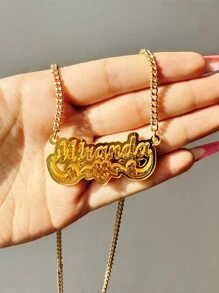 Spersonalizowany naszyjnik z imieniem, akrylowa tabliczka znamionowa, biżuteria - Bling Name Necklace - Personalized Name Chain - Prezenty świąteczne dla dziewczynek