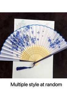 1 pieza Abanico de mano con estampado floral para fiestas, abanico decorativo plegable chino, abanico de baile, mejor regalo para decoración del hogar
