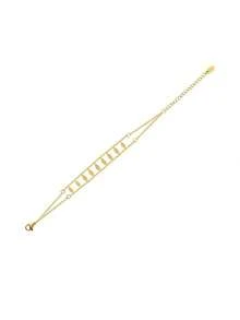 1 件时尚简约菱形细节链条手链，适合女士日常配饰 - 金黃色 - 查看 4