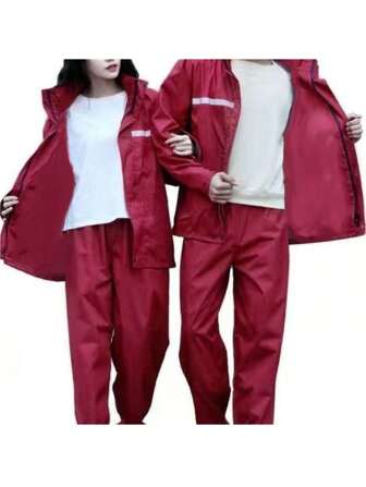 1 Set Waterproof Raincoat+Pants Suit, Unisex Hooded Motorcycle/Scooter/Delivery Rainwear, Full Body Protection From Rain, Outdoor Riding Summer Cooling, Beach, Travel