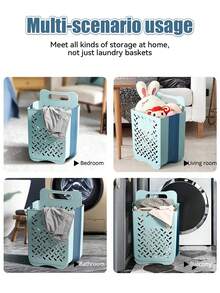 1 件装衣服篮节省空间收纳篮可折叠悬挂式洗衣篮适用于浴室洗衣篮 - 藍色 - 查看 9