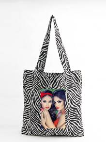 Women's Shoulder Bag, Women's Handbag, Solid Color Women's Bag, Suitable For Travel, Suitable For Shopping, Can Be Customized With Photos, DIY, Birthday Gift, Valentine's Day Gift, Gift For Girlfriend, Boyfriend, Kids, Mother's Day Gift, Father's Day Gift, Halloween Gift, Christmas Gift, Large Capacity, Foldable, Lightweight, Fashionable, Minimalist, Versatile - Black and White - View 4