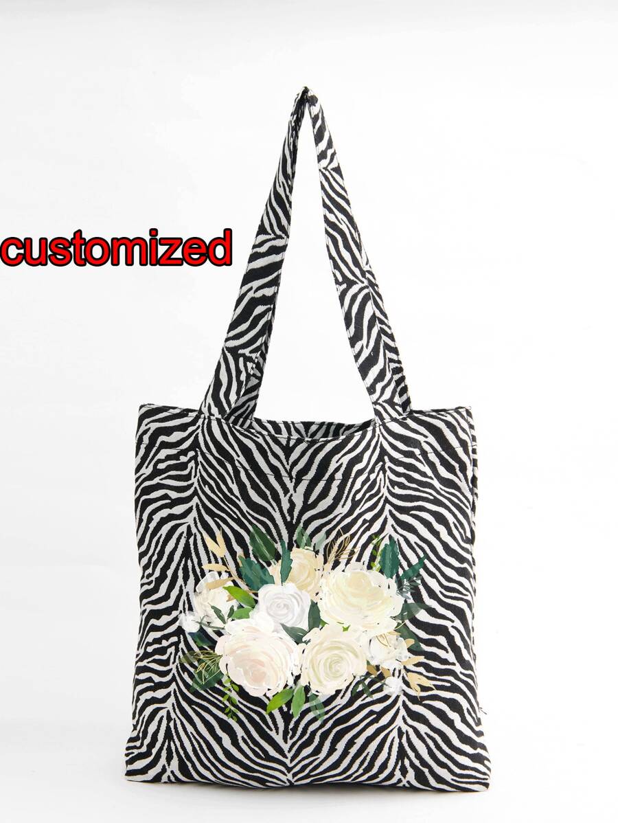 Women's Shoulder Bag, Women's Handbag, Solid Color Women's Bag, Suitable For Travel, Suitable For Shopping, Can Be Customized With Photos, DIY, Birthday Gift, Valentine's Day Gift, Gift For Girlfriend, Boyfriend, Kids, Mother's Day Gift, Father's Day Gift, Halloween Gift, Christmas Gift, Large Capacity, Foldable, Lightweight, Fashionable, Minimalist, Versatile - Black and White - View 1