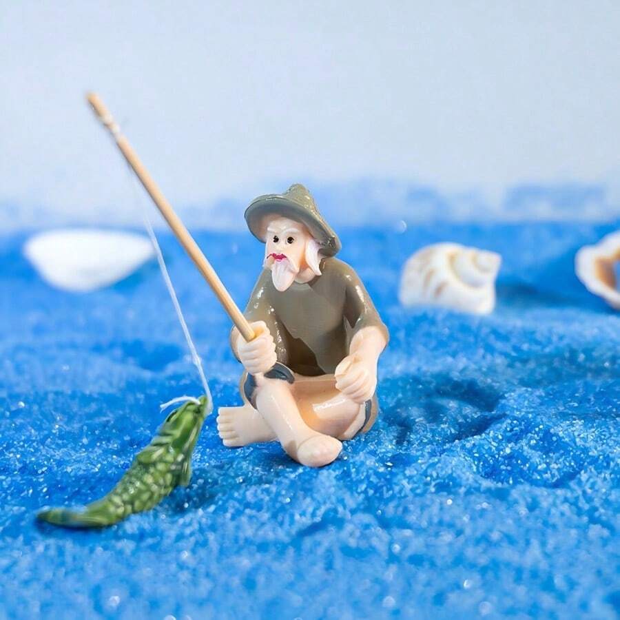 1入/包老人釣魚微型雕像,適用於微型水族景觀和魚缸裝飾,盆景貓咪手工藝花園戶外庭院套件diy配件桌面裝飾