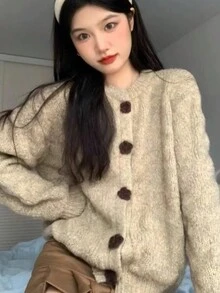 Women Loose Casual Retro Knitted Cardigan, For Autumn And Winter