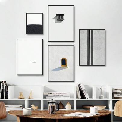 HALFLEMART 1pc Modern Black And White Scandinavian Minimalist Wall Art,For Living Room & Bedroom Decor,No Frame