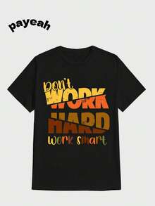Payeah Motivation -Work Hard Casual Digital Print  Pure Heavy Cotton T Shirt - 黑色 - 查看 1
