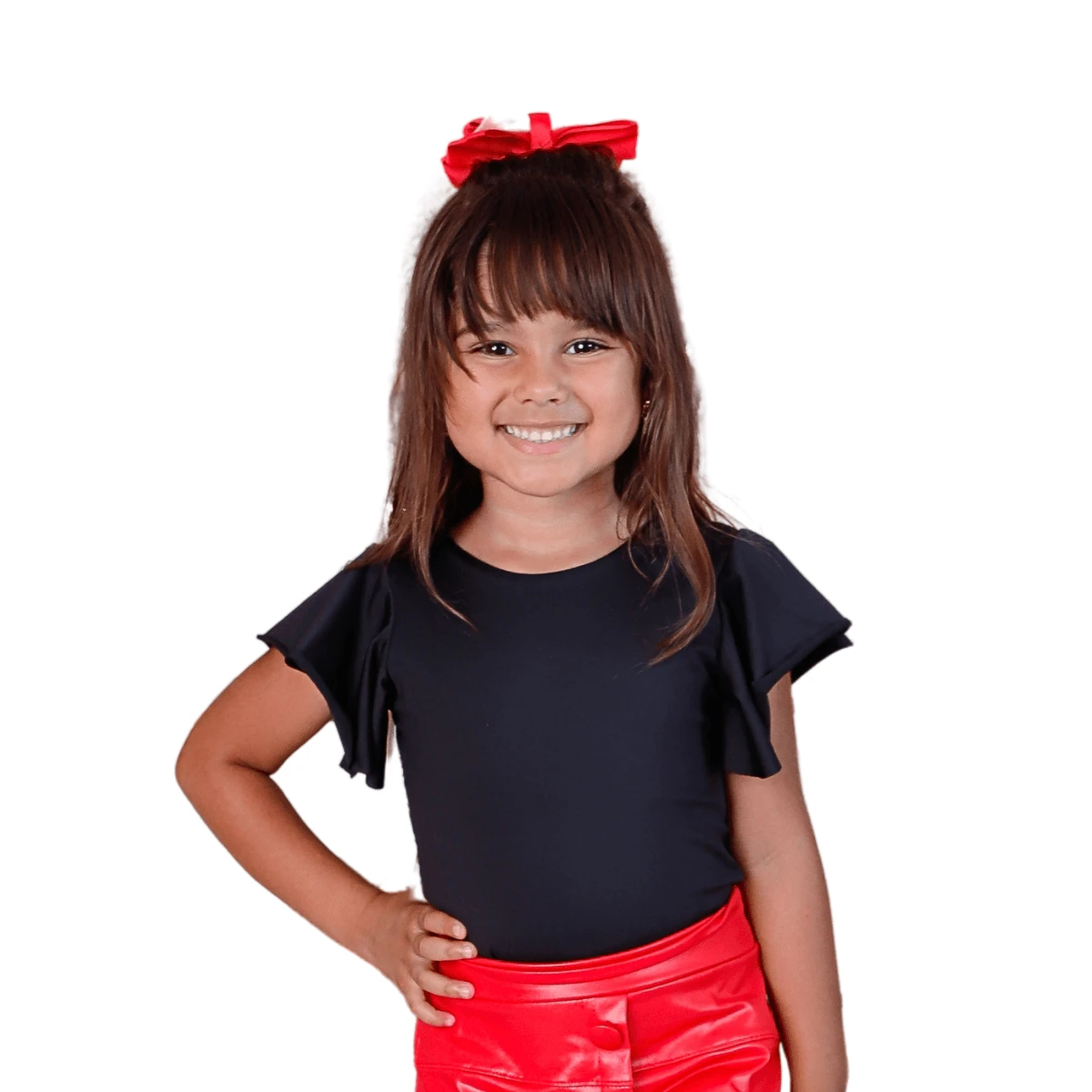 Short Sleeve Bodysuit With Ruffle Girl's Clothing Stylish Blogger Party Photo - màu đen - Xem 1