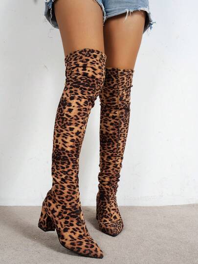 كارديجان، بوت نسائية موضة فوق الركبة مع إغلاق سحاب، أصبع القدم مدبب، كعب سميك، مرن، مناسبة لجميع المواسم، للعطلات/الحفلات، بوت سيدة جذابة